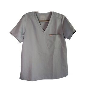 FIGS Technical Collection Casma V-Neck Scrub Top Grey Womens Mededium Mcal Nurse